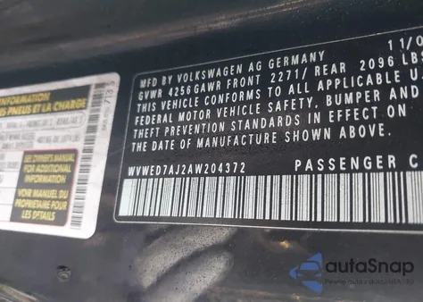 2010 Volkswagen Gti 2-Door from USA, damaged, VIN WVWED7AJ2AW204372